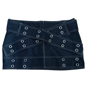 Goth Black Mini Skirt Strappy Grommet Belted Punk Y2K Clubwear Size M